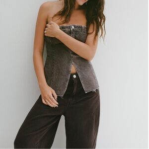 ZARA Denim Corset Top in Gray/Brown Size Medium New With Tags | 6045/221/700